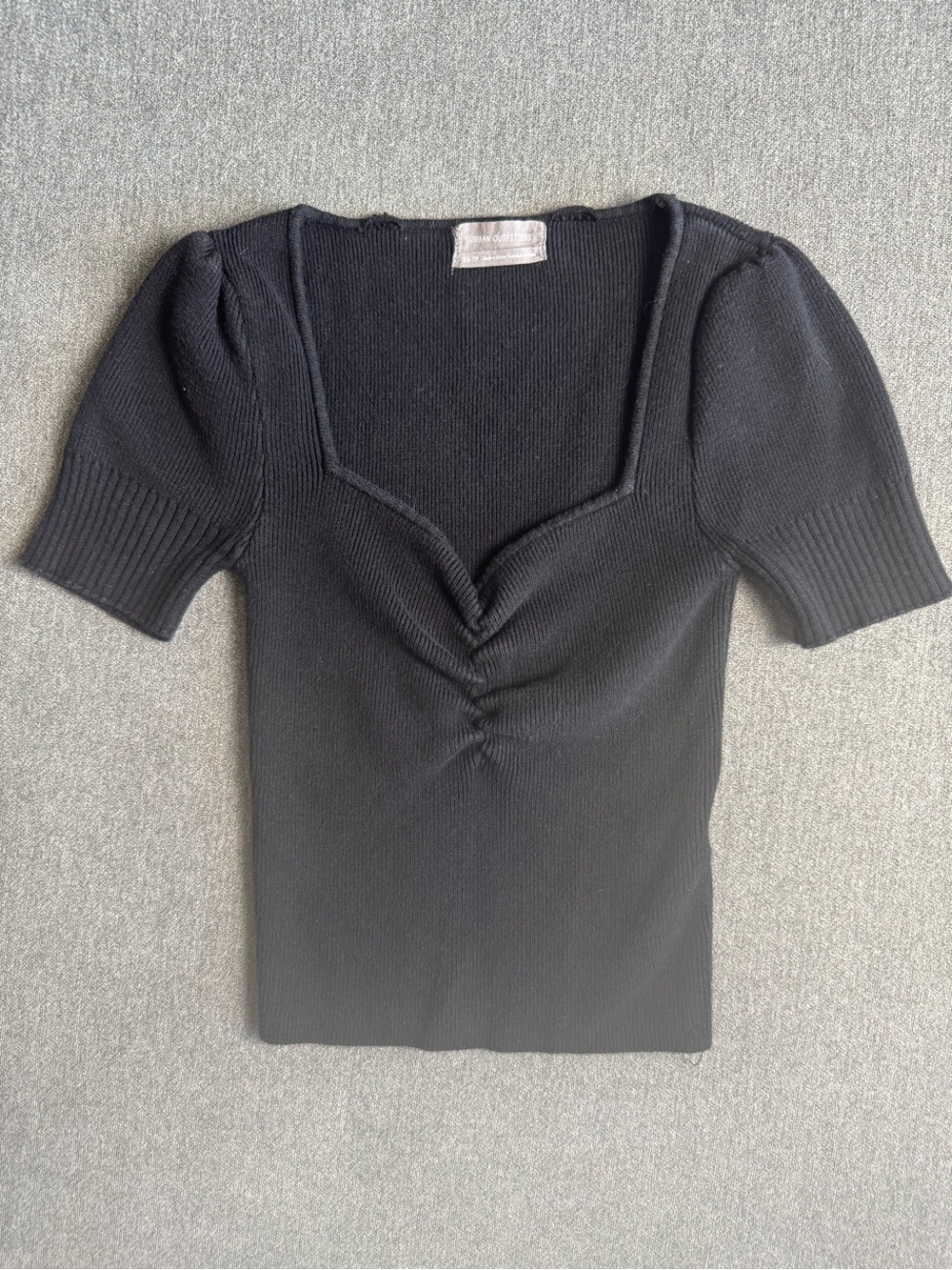 Urban Outfitters Black Ruched V-Neck Cropped Knit Top